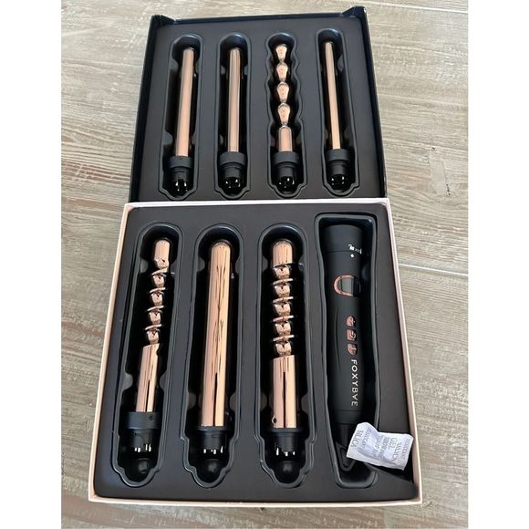 FoxyBae 7-in-1 Curling Iron Set Professional Rose Gold with 7 Hair Curling Wands